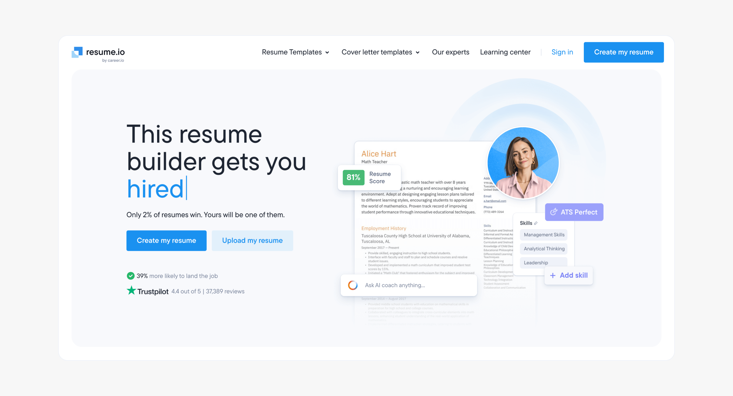 Resume.io Homepage Redesign